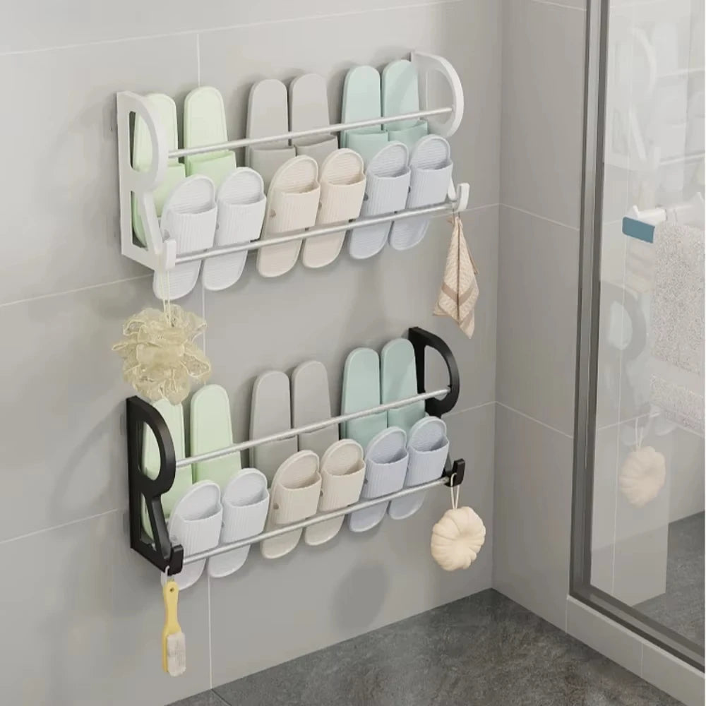 Wall Mounted Shoe Rack Simple Bathroom Slipper Rack Multi-functional Nail Free Kitchen Rack Hole Free Door Back Shoe Rack
