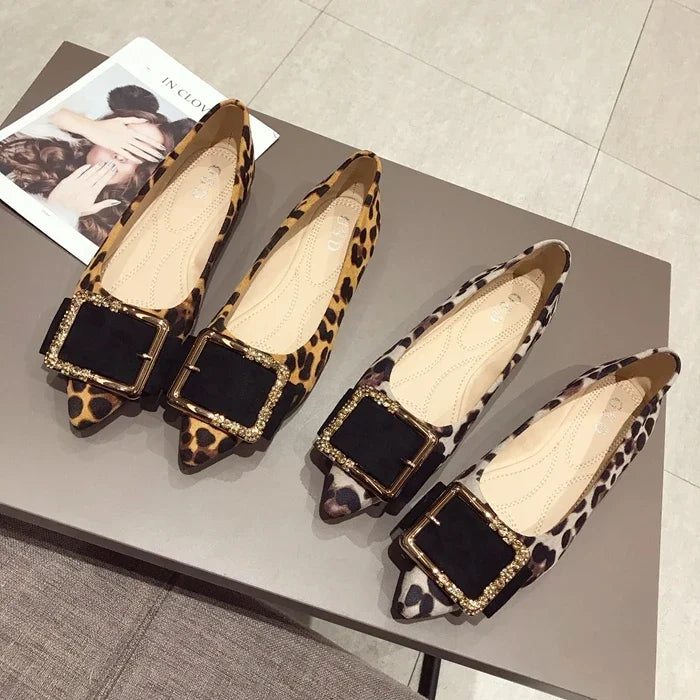 Lady Shoes Flat Heel Leopard Fashion Classic All Match Extra Big Size 44 45 46 Small Size 31 32 33 34 Pointed Toe Women Flats - Belvar