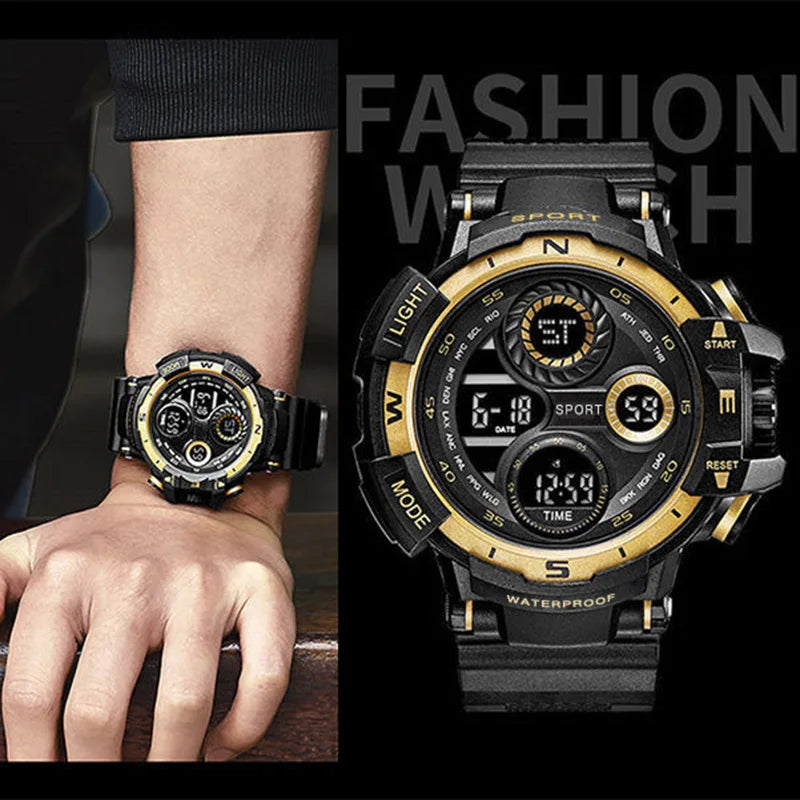 YIKAZE Men's Digital Electronic Watch Sports Glow 55mm Large Dial Student Outdoor Adventure Trend Multifunctional Watches Clock