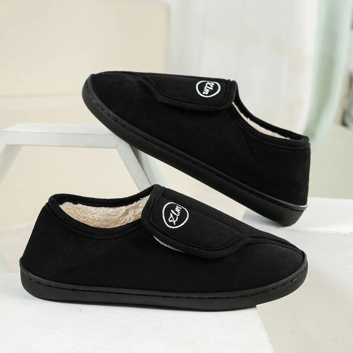 House Shoes for Men Suede Leather Slippers Non-Slip Slip-on Shoes Comfy Warm Plush Indoor/Outdoor for Diabetic Swollen Feet - Belvar