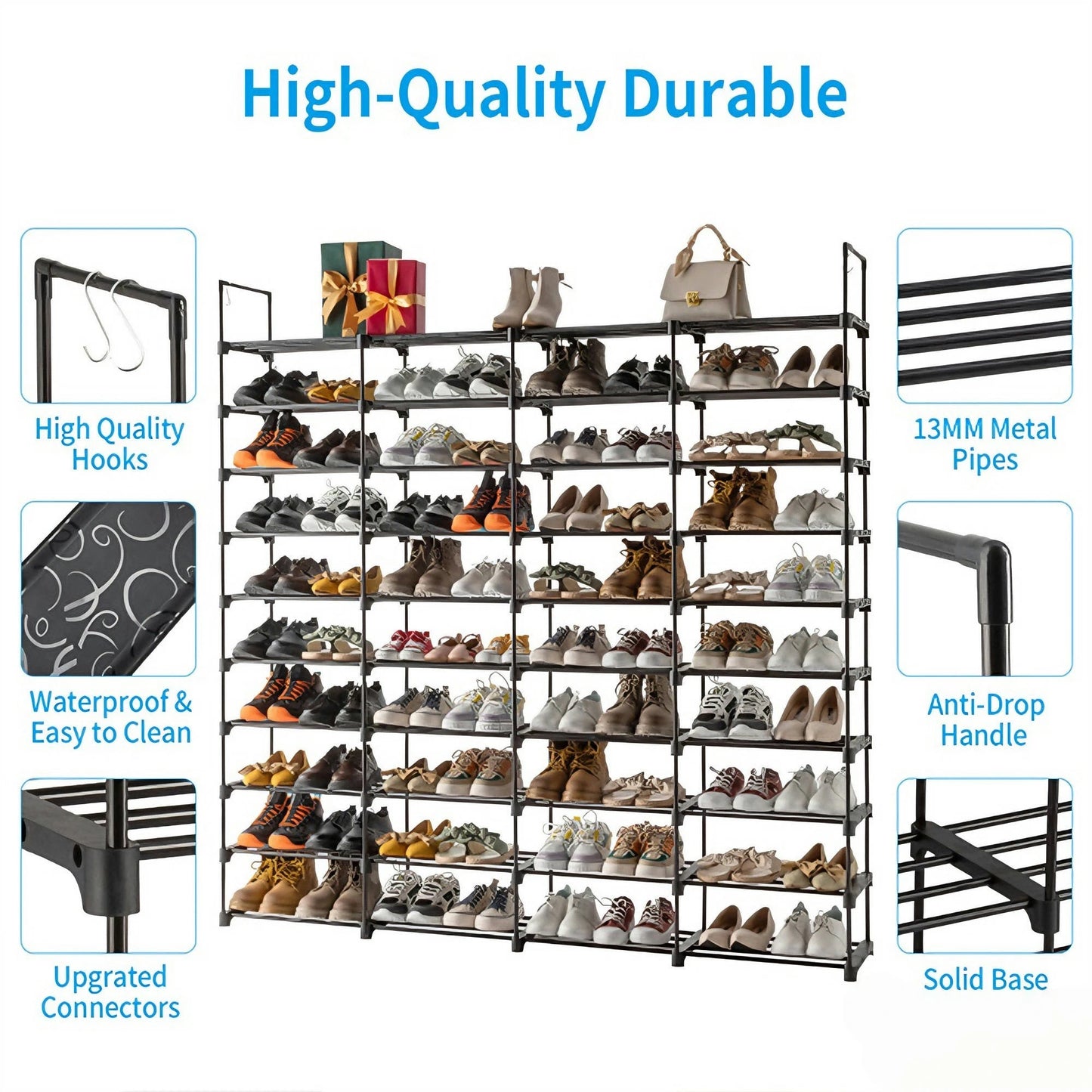 10 Tiers Shoe Rack Organizer for 72 Pairs Space Saving Shoe Storage Shelf for Entryway Closet Bedroom Hallway