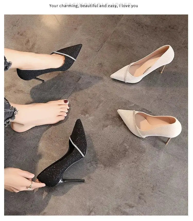 Ladies Shoes 2024 Fashion Basic Women's High Heels Sexy Party Pumps Women Crystal Slip-on Spike Thin Heels Female Shoes Zapatos - Belvar