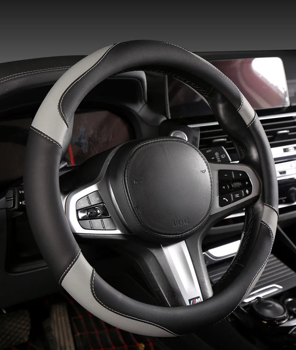 Car Steering Wheel Cover - Universal Car for Diverse Cars, Durable Leather Cover with Anti-Slip Lining, Fit for 14.5"-15" - Belvar