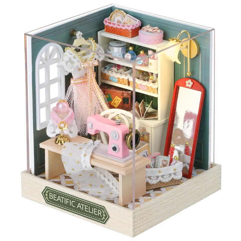 Wooden Miniature Doll House DIY Small House Kit Making Room Toys 3D Puzzle Assembly Building Model Toys for Birthday Gifts