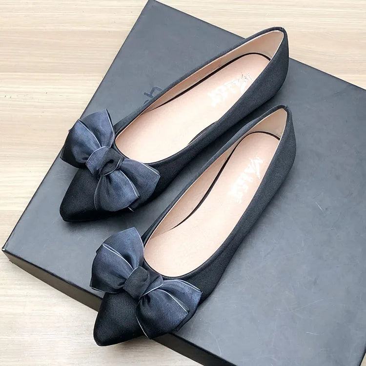 Shoes for Women Flat Heels Pointed Flat Shoes Black Flats for Women Dressy Comfort Silk Bow Size 33-43 Nice Quality Basic Shoes