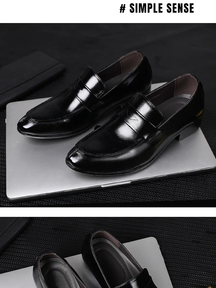 Men's Shoes Loafers Dress Man British Casual Single Leather Small Square Toe Mens Genuine Shoe Formal Black Elegant Good Quality - Belvar