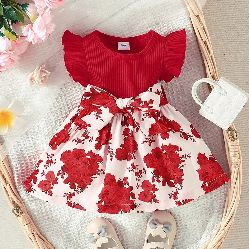 Summer Newborn Baby Dress For Girls Kids 3M-3Y Cute Floral Butterfly Sleeve Prints Princess Dresses Formal Occasion Clothing