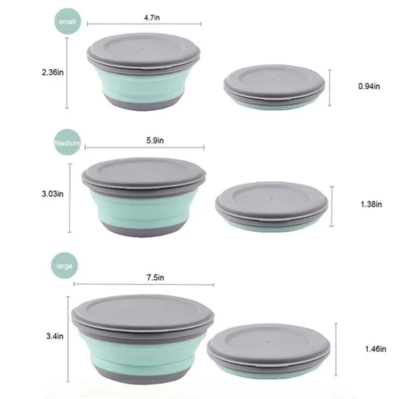 3Pcs/Set Bowl Sets Silicone Folding Lunch Box Folding Bowl Portable Silicone Folding Bowl Kitchen Outdoor Camping Tableware