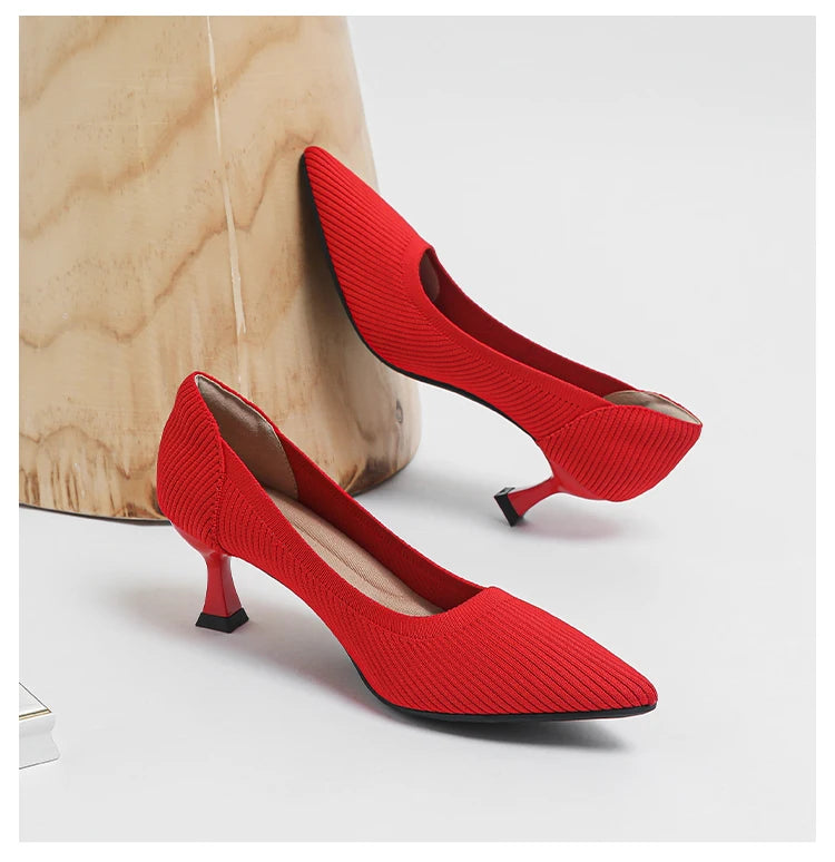 Women's High Heels Fashion Pattern Soft Knitted Comfortable Breathable Shoes 2025 New (6cm High) - Belvar