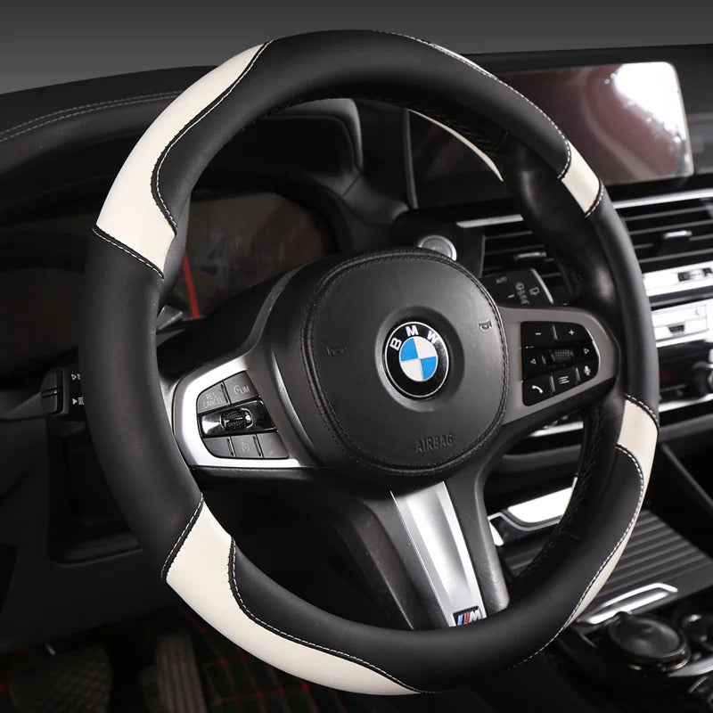 Car Steering Wheel Cover - Universal Car for Diverse Cars, Durable Leather Cover with Anti-Slip Lining, Fit for 14.5"-15" - Belvar