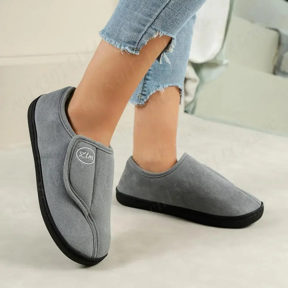 House Shoes for Men Suede Leather Slippers Non-Slip Slip-on Shoes Comfy Warm Plush Indoor/Outdoor for Diabetic Swollen Feet - Belvar