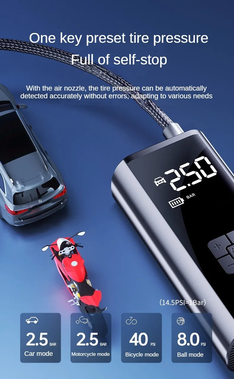 Wireless Portable Inflatable Pump Car Air Compressor Super Long Battery Life Electric Tire Inflator Pump for Motorcycle Balls