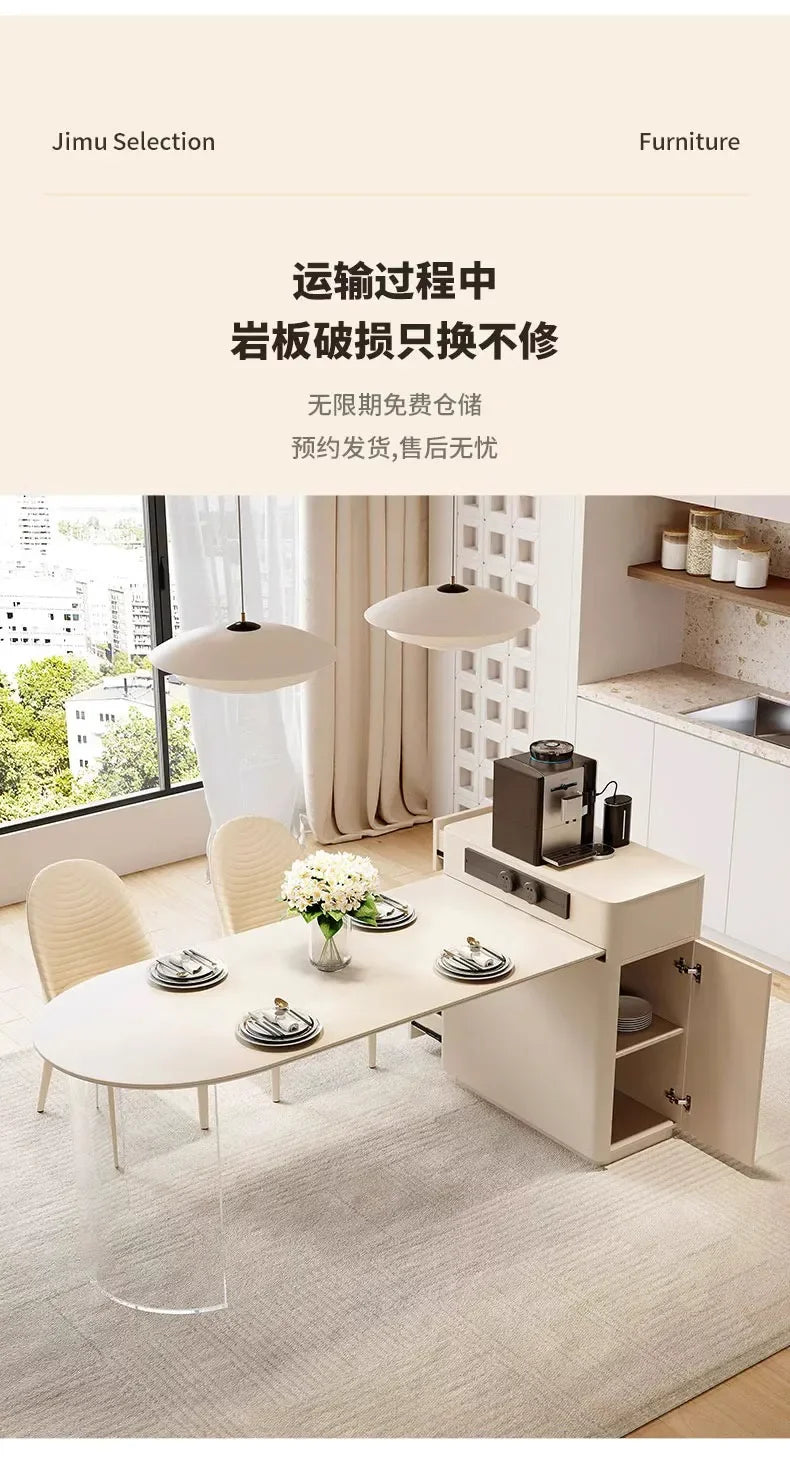 Kitchen Island with Extendable Dining Table Integrated Rolling Kitchen Storage Household with Slate Rack Cabinet for Kitchen