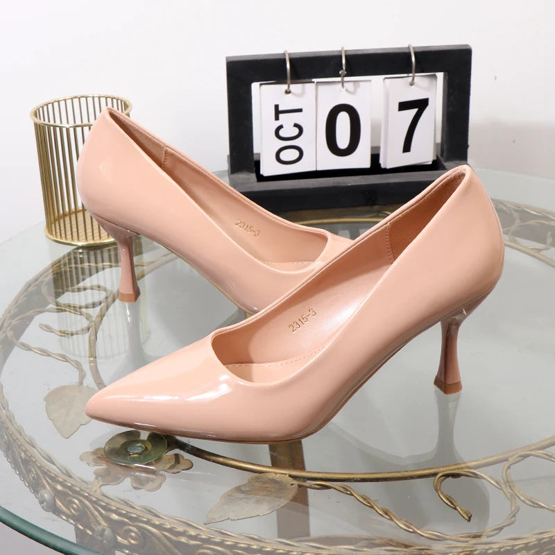 High heels 2024 autumn elegant women's shoes shallow pointed office business attire shoes patent leather sexy stiletto shoes - Belvar