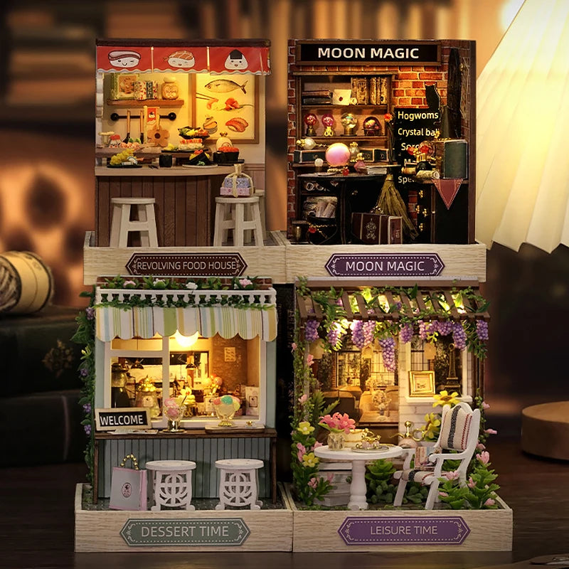 Wooden Miniature Doll House DIY Handmade Assembly Model Building Kit With Dust Cover 3D Puzzle Toys Birthday Gifts Dollhouse