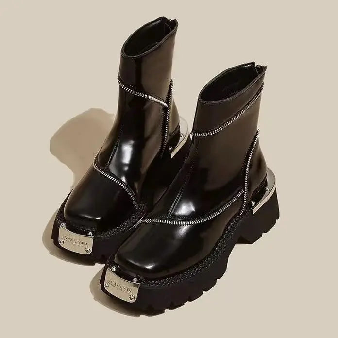 High Quality Black Shoes for Women Platform Boots Street Round Toe Ladies Shoes Non-slip Thick-soled Goth Boots Zapatos De Mujer - Belvar
