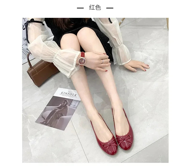Ballet Flats Shoes Women Classics Casual Loafers Red Patent Leather Lady Fashion Design Bowknot Shoes for Woman's Spring/Autumn - Belvar