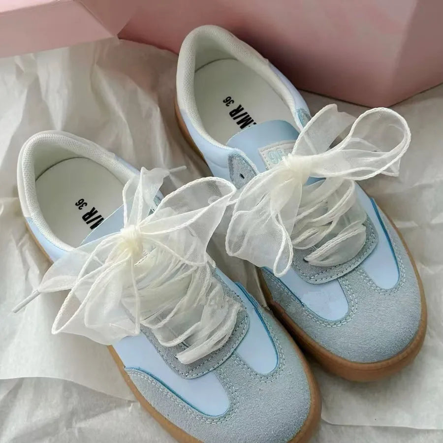 4cm Wide Festoon Fishtail Organza Shoelaces Wave Chiffen Yarn Bow Laces Beauty White Casual Sneaker DE Training Shoes Laces