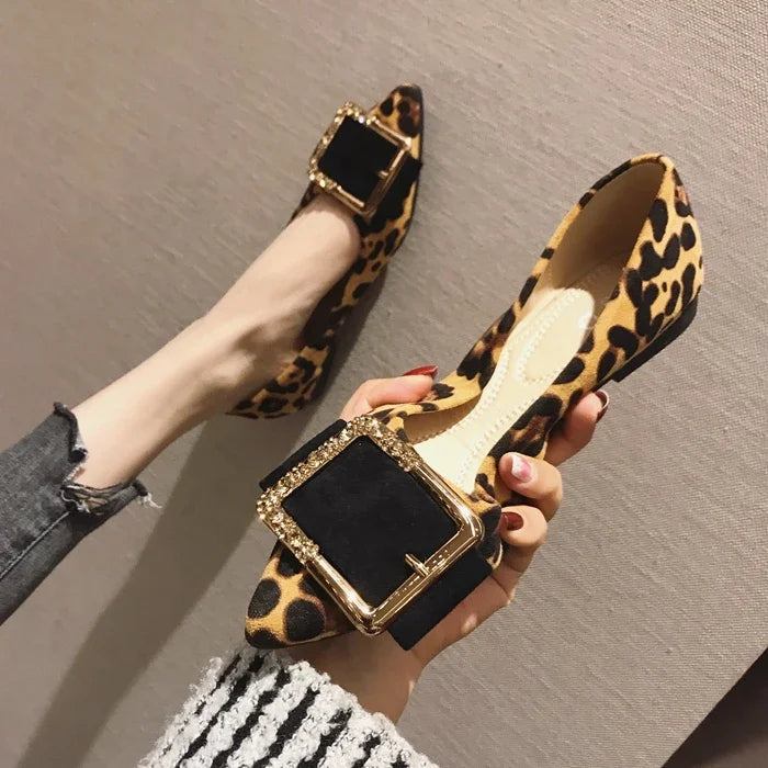 Lady Shoes Flat Heel Leopard Fashion Classic All Match Extra Big Size 44 45 46 Small Size 31 32 33 34 Pointed Toe Women Flats - Belvar