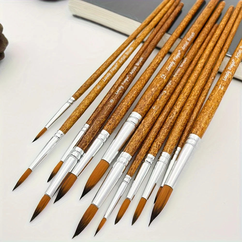 12 Pcs/set Nylon Hair Wooden Handle Watercolor Paint Brush Pen Set Learning DIY Oil Acrylic Painting Art Paint Brushes Supplies