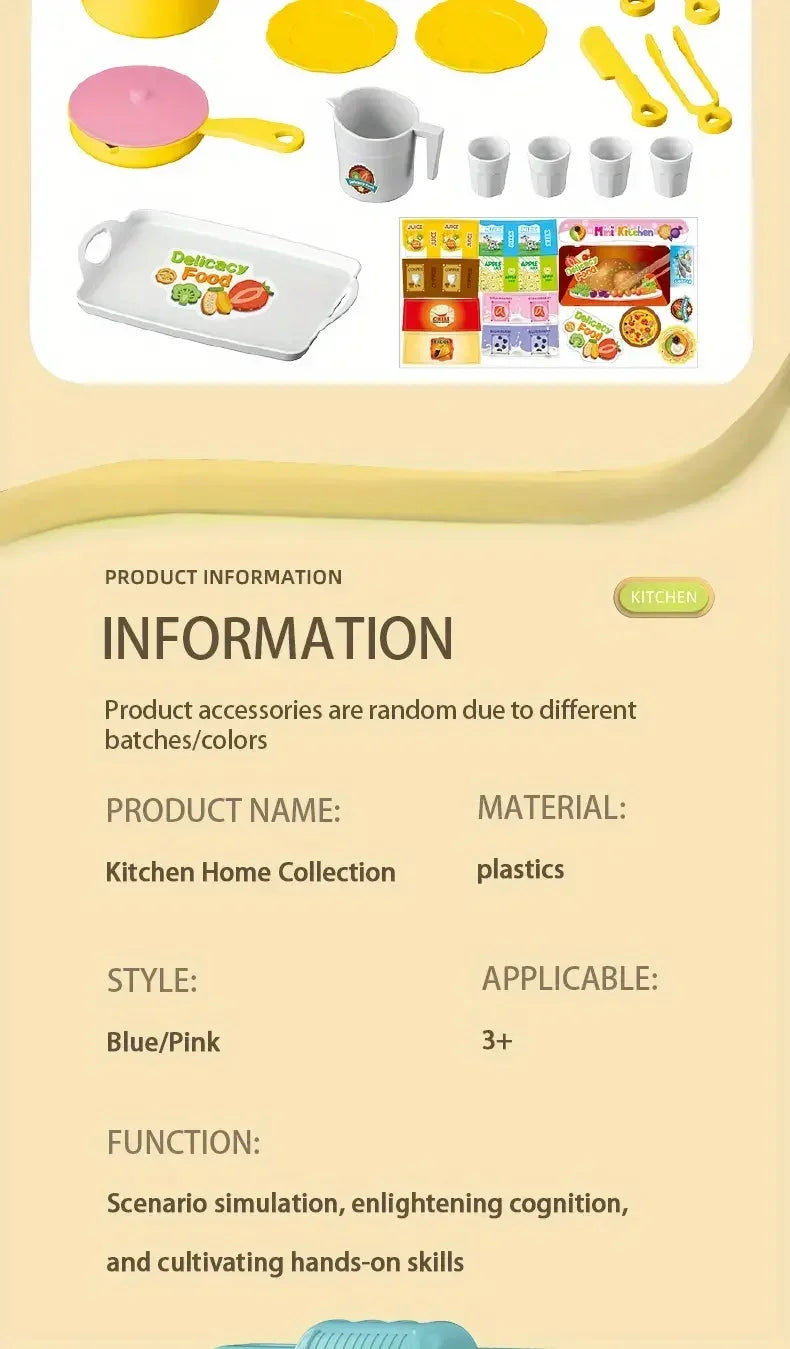 Mini Kitchen Counter Play Set DIY Simulated Cooking Food Tableware Play House Role Play Pretend Game Toy Gift Kid Boy Children - Belvar