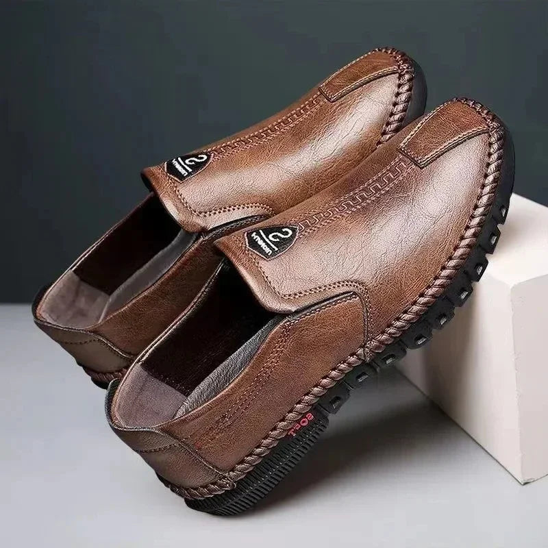 Men Leather Shoes Soft Sole Casual Shoes Autumn Comfortable Business Flats Man Lightweight Work Shoes Slip-on Driving Shoe Tenis - Belvar