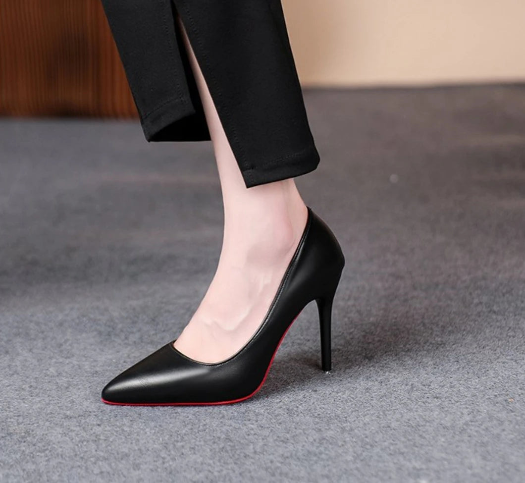 Sexy Red Bottom Women High Heels Classic Ladies Pumps Autumn Leather Dress Heel Shoes for Women Banquet Wedding High Heels - Belvar