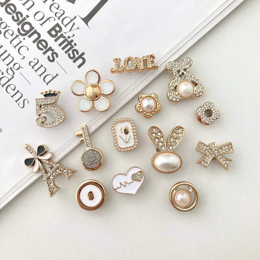 14PCS Shoe Charms Rhinestone Pearl Decorations DIY Detachable Pins for Crocs Clogs Sandals Sneakers Jewelry Accessories