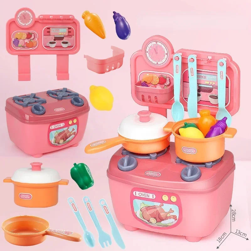 Kitchen Toys Imitated Chef Light Music Pretend Cooking Food Play Dinnerware Set Safe Cute Children Girl Toy Gift Fun Game Gifts - Belvar