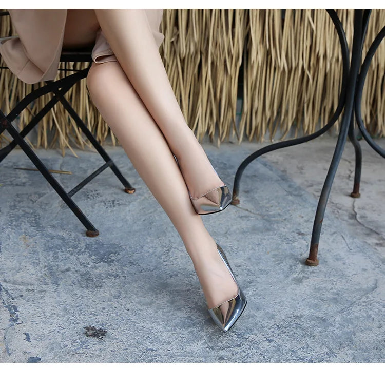 High Heels for Women ELEGANT Sweet Fashion British Style Slip-On 12CM Thin Heels Pointed Toe Office Career Women Shoes Gold 46 - Belvar