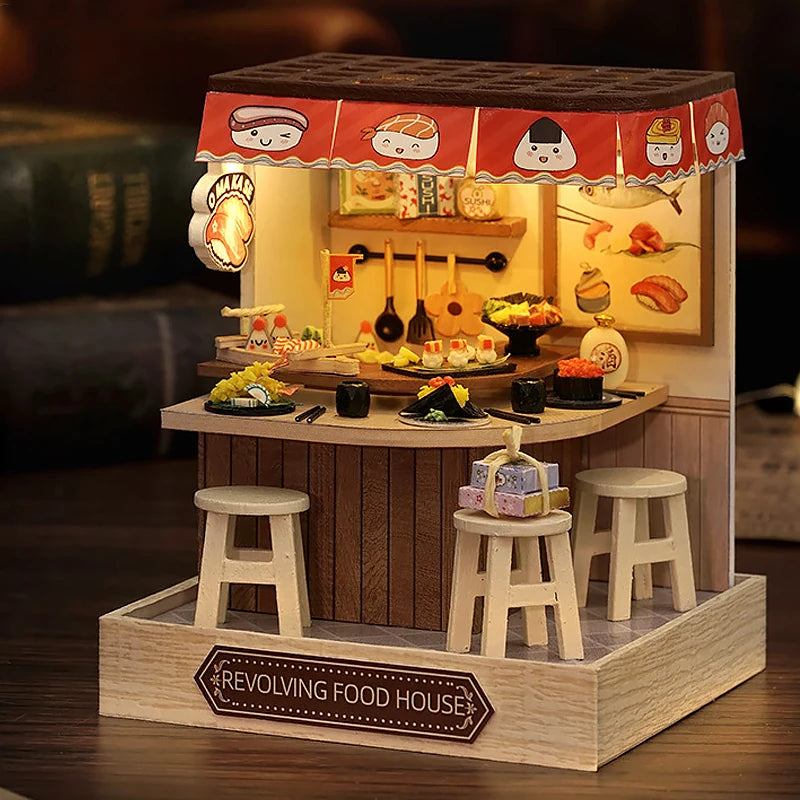 Wooden Miniature Doll House DIY Handmade Assembly Model Building Kit With Dust Cover 3D Puzzle Toys Birthday Gifts Dollhouse