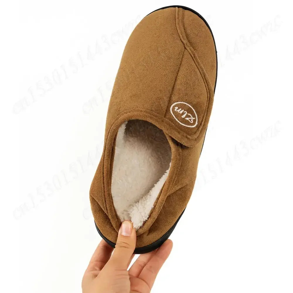 House Shoes for Men Suede Leather Slippers Non-Slip Slip-on Shoes Comfy Warm Plush Indoor/Outdoor for Diabetic Swollen Feet - Belvar