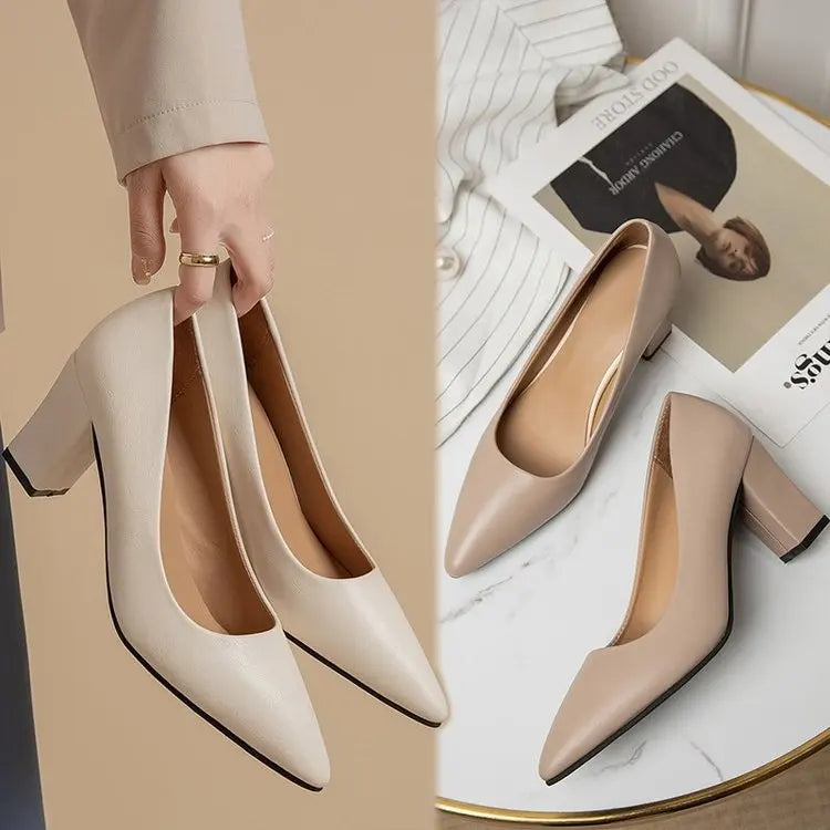 High Heels Women 2022 New Korean Style Pointed Shallow Mouth Thick Heel Fashion Shoes Sapatos De Mujer - Belvar