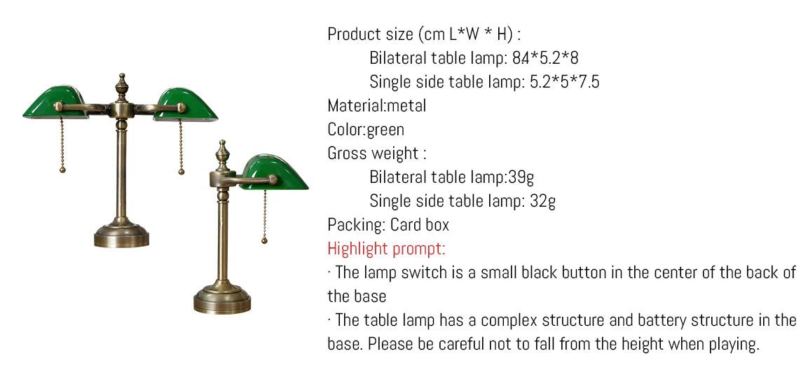 1/6 doll house model furniture accessories mini model green retro drawstring desk lamp bank lamp