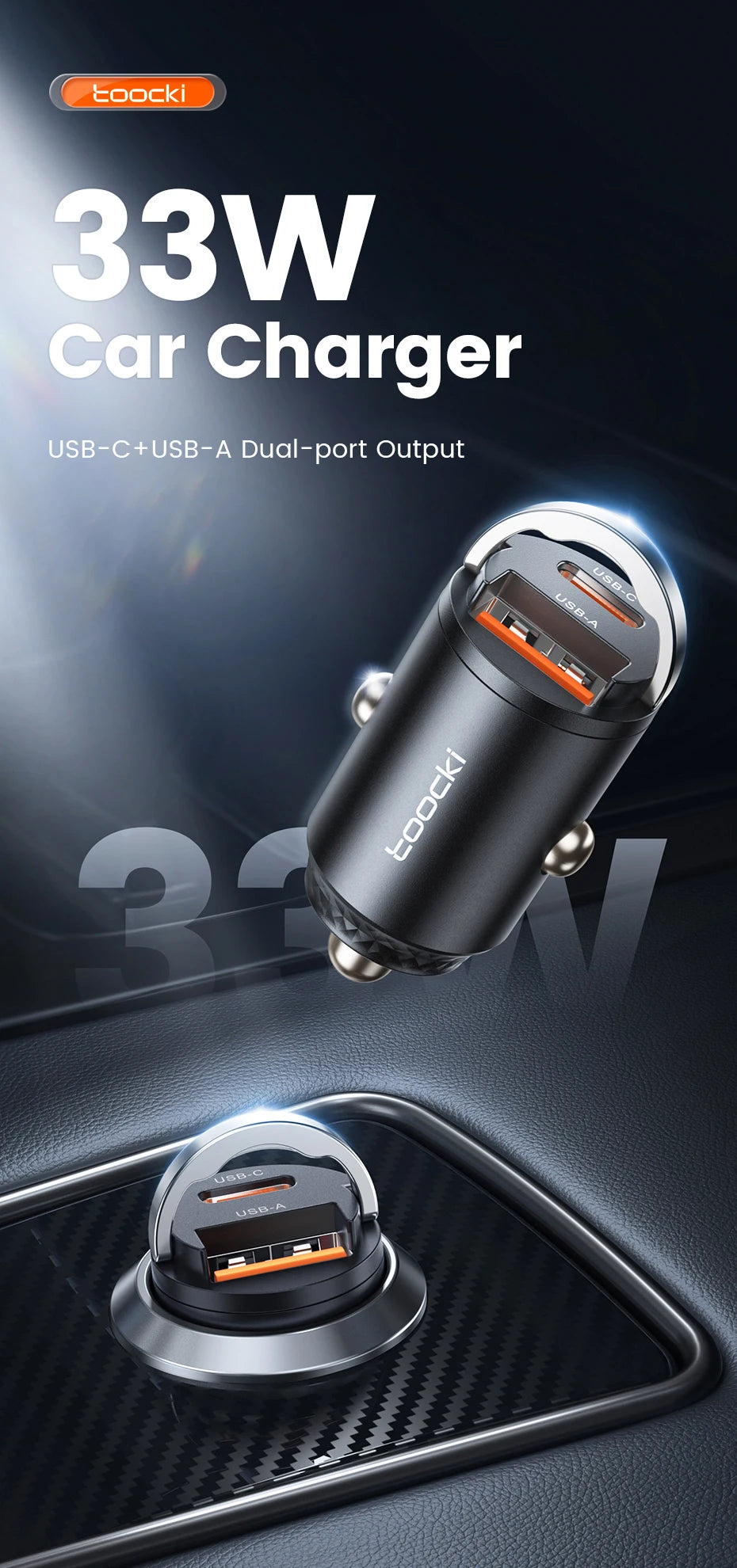 Toocki 45W Car Charger Fast Charging PPS 33W USB Type C Fast Charging For iPhone 15 14 13 12 Pro Huawei Samsung S23 Xiaomi 13 12