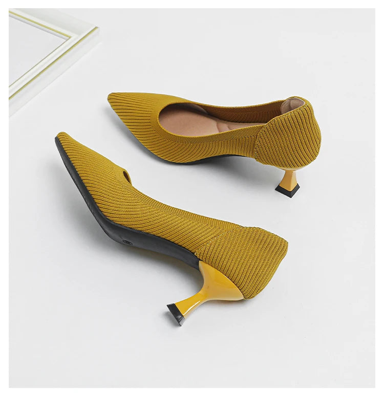 Women's High Heels Fashion Pattern Soft Knitted Comfortable Breathable Shoes 2025 New (6cm High) - Belvar