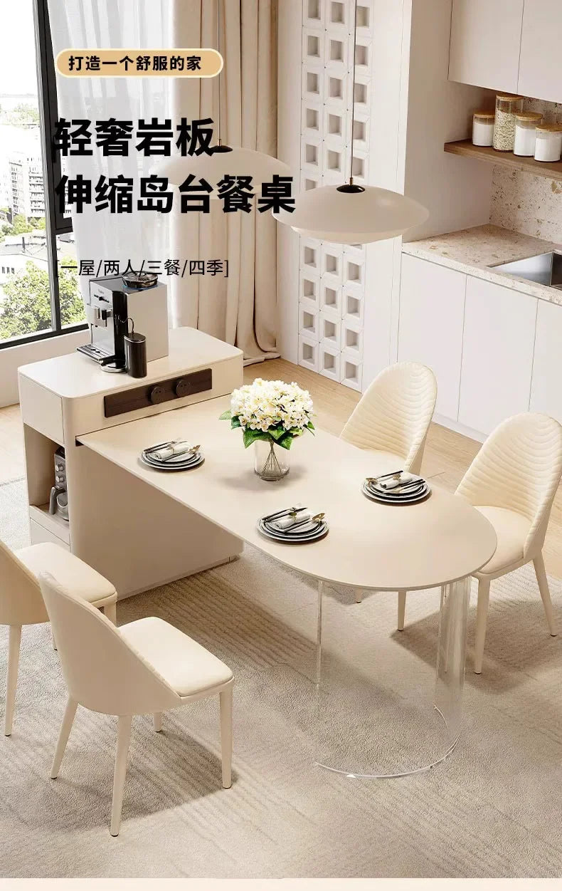 Kitchen Island with Extendable Dining Table Integrated Rolling Kitchen Storage Household with Slate Rack Cabinet for Kitchen