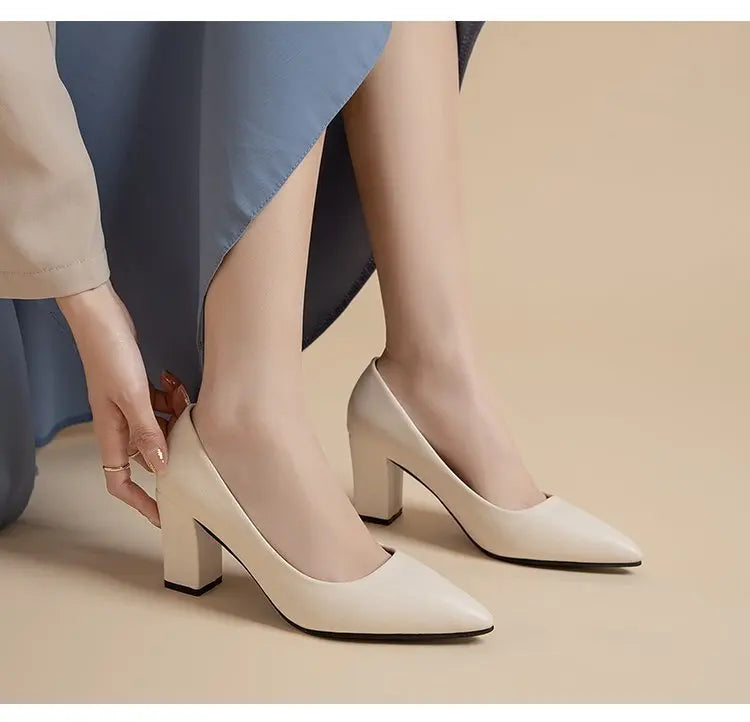 High Heels Women 2022 New Korean Style Pointed Shallow Mouth Thick Heel Fashion Shoes Sapatos De Mujer - Belvar