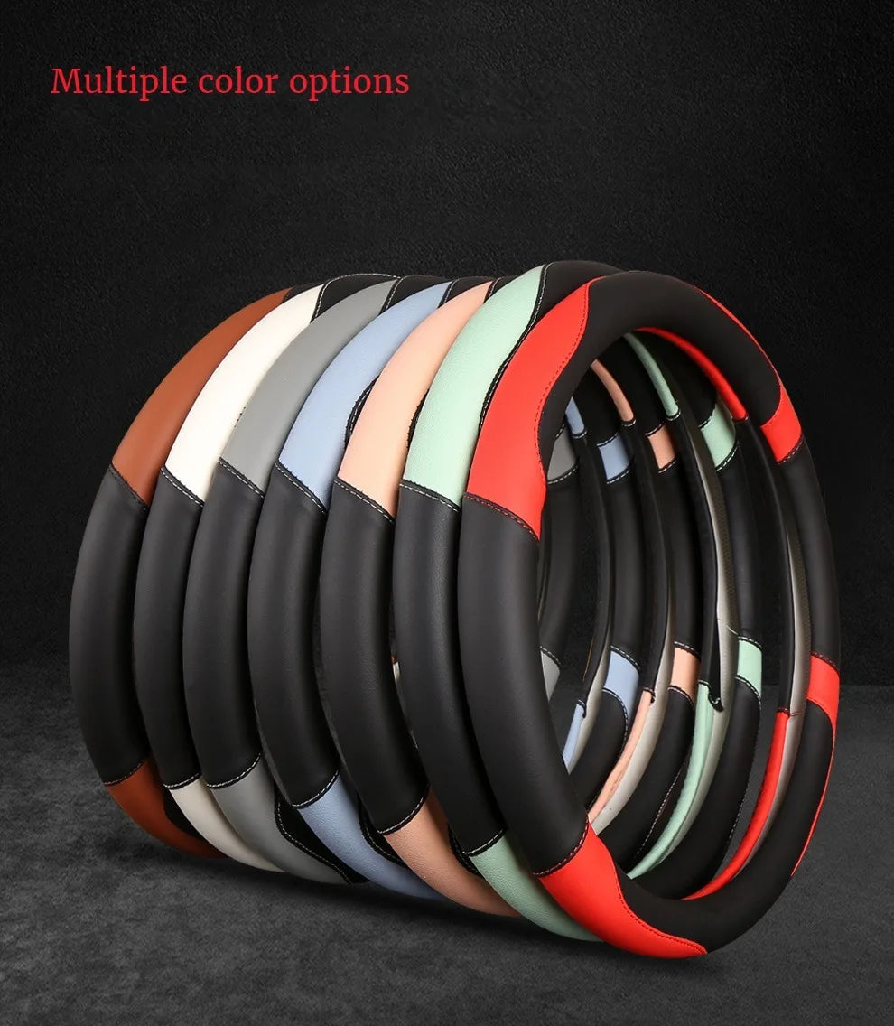 Car Steering Wheel Cover - Universal Car for Diverse Cars, Durable Leather Cover with Anti-Slip Lining, Fit for 14.5"-15" - Belvar