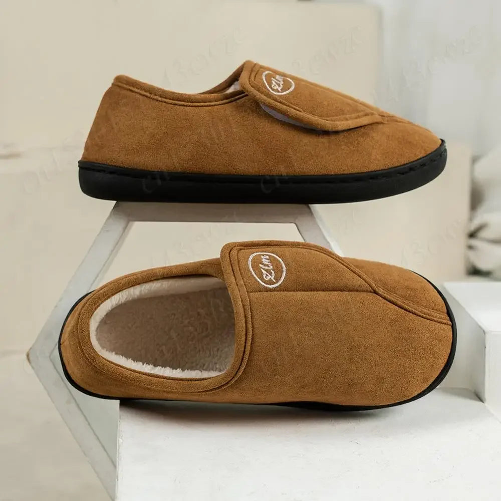 House Shoes for Men Suede Leather Slippers Non-Slip Slip-on Shoes Comfy Warm Plush Indoor/Outdoor for Diabetic Swollen Feet - Belvar