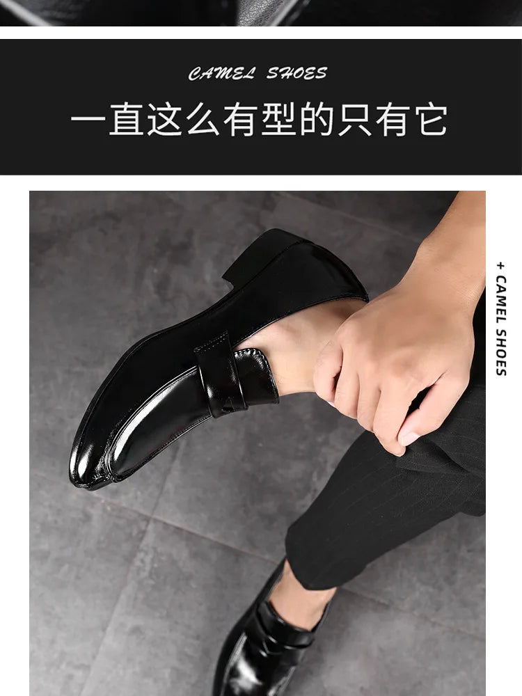 Men's Shoes Loafers Dress Man British Casual Single Leather Small Square Toe Mens Genuine Shoe Formal Black Elegant Good Quality - Belvar