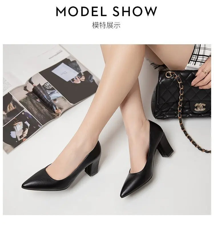 High Heels Women 2022 New Korean Style Pointed Shallow Mouth Thick Heel Fashion Shoes Sapatos De Mujer - Belvar