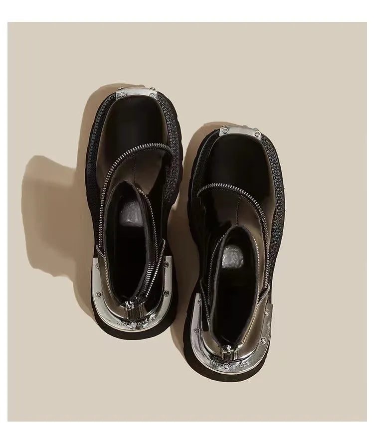 High Quality Black Shoes for Women Platform Boots Street Round Toe Ladies Shoes Non-slip Thick-soled Goth Boots Zapatos De Mujer - Belvar