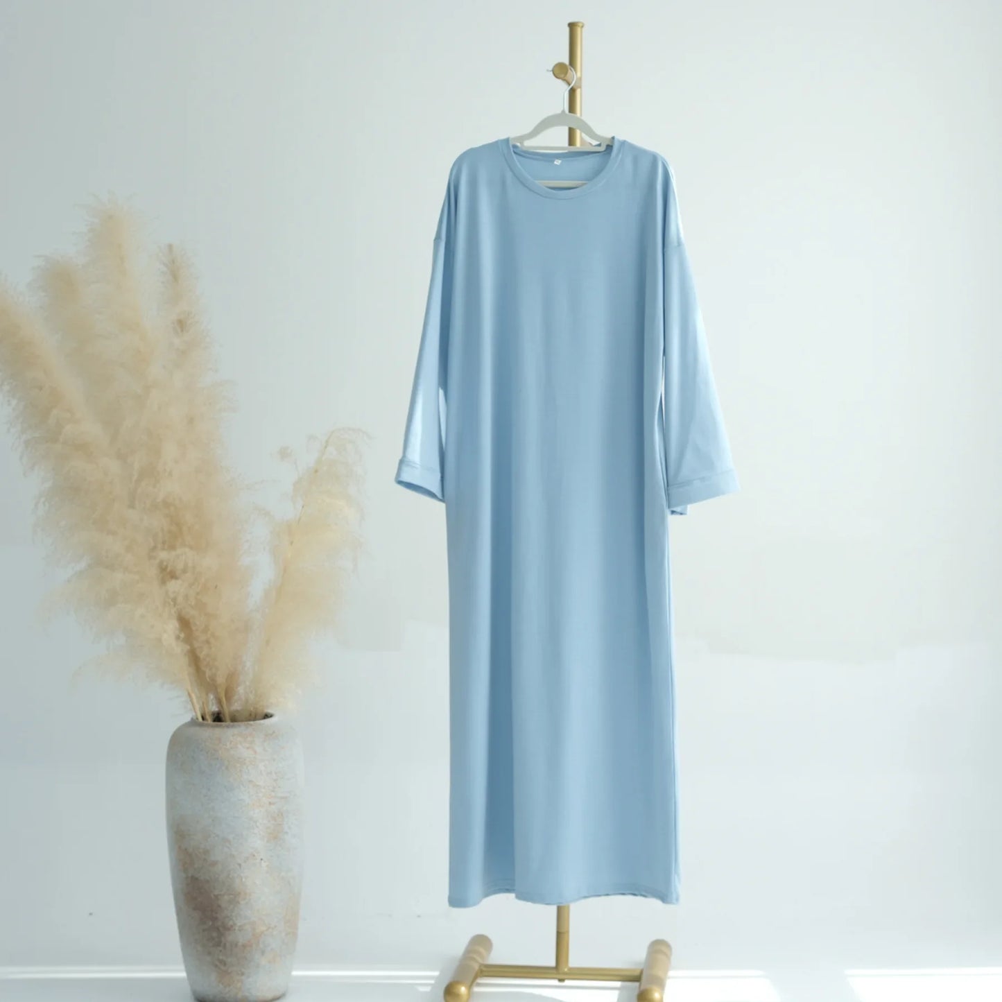 2024 New Modest Dress Solid Color Inner Dresses Muslim Women Dubai Abaya Eid Ramadan Islam Clothing Turkey Arabic Robe