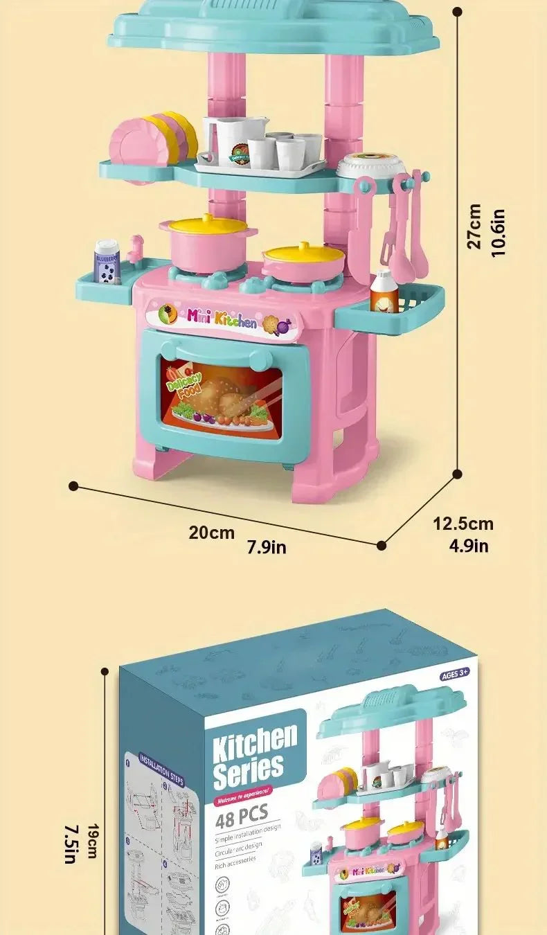 Mini Kitchen Counter Play Set DIY Simulated Cooking Food Tableware Play House Role Play Pretend Game Toy Gift Kid Boy Children - Belvar