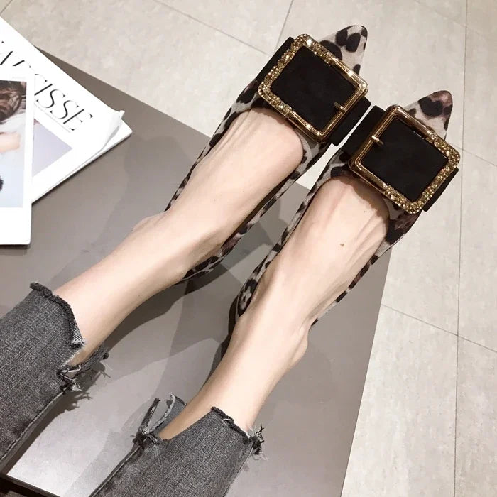 Lady Shoes Flat Heel Leopard Fashion Classic All Match Extra Big Size 44 45 46 Small Size 31 32 33 34 Pointed Toe Women Flats - Belvar