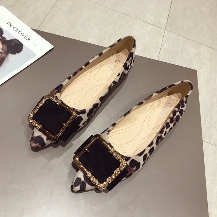 Lady Shoes Flat Heel Leopard Fashion Classic All Match Extra Big Size 44 45 46 Small Size 31 32 33 34 Pointed Toe Women Flats - Belvar