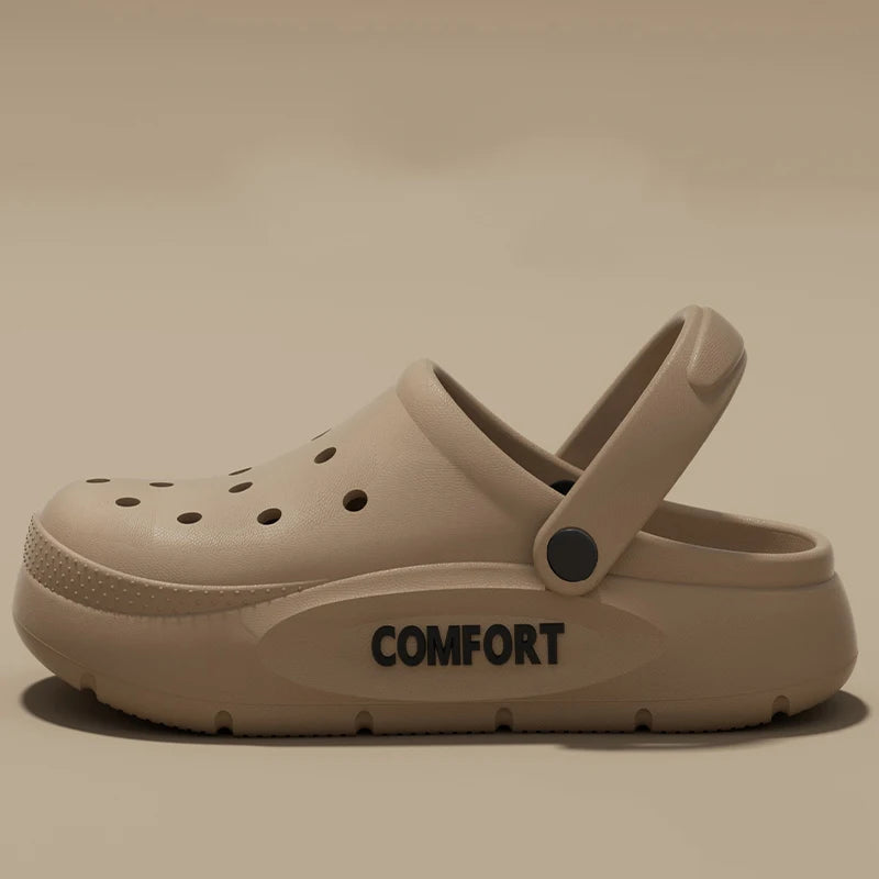 Women's Men's Slippers Summer Anti-Slip Couple Hollow Covered Toe Indoor Outdoor Casual Thick Bottom Sandals for Home Adults - Belvar