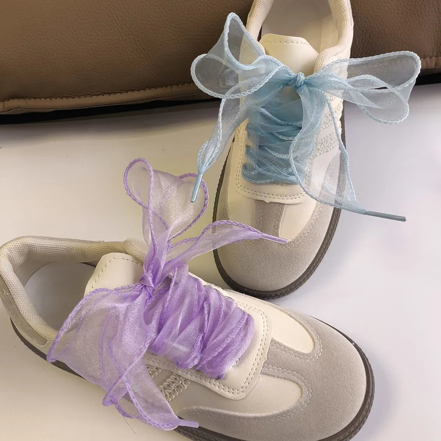 4cm Wide Festoon Fishtail Organza Shoelaces Wave Chiffen Yarn Bow Laces Beauty White Casual Sneaker DE Training Shoes Laces