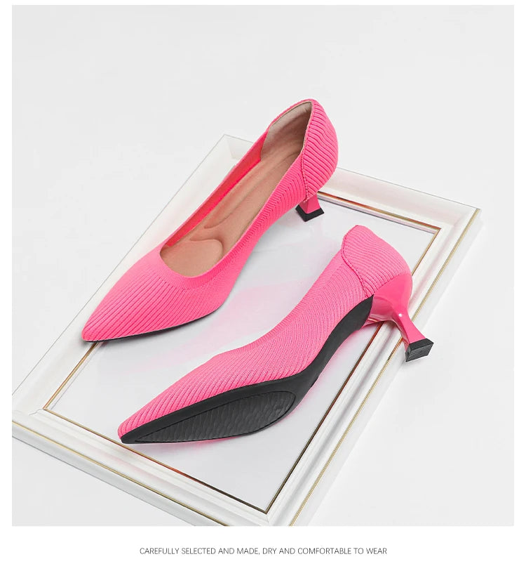 Women's High Heels Fashion Pattern Soft Knitted Comfortable Breathable Shoes 2025 New (6cm High) - Belvar